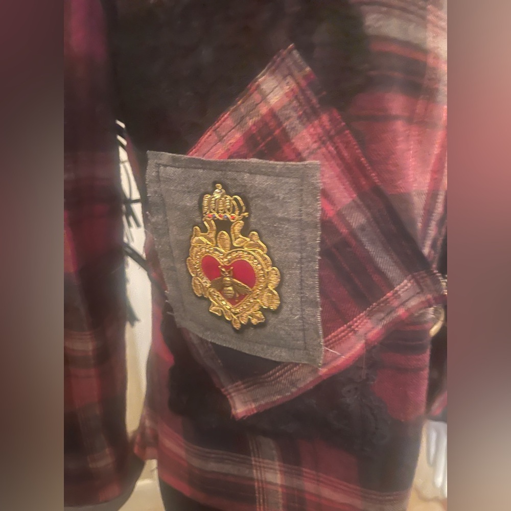 One of a kind custom upcycled plaid jacket (includes NWT Free People brooch) - Picture 5 of 16
